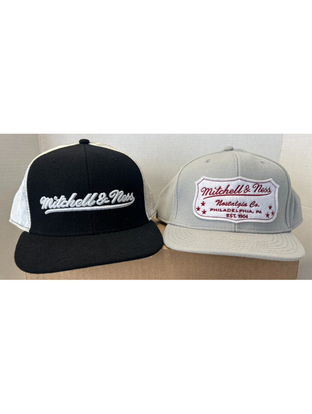 Lot of 2 MITCHELL & NESS PRO BACK 8 HAT STITCHED W/PATTERN NEW OLD STOCK BOLD